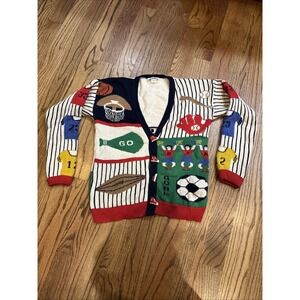 Vintage Sweater Loft Novelty Sports Cardigan Small Baseball Soccer Knit USA